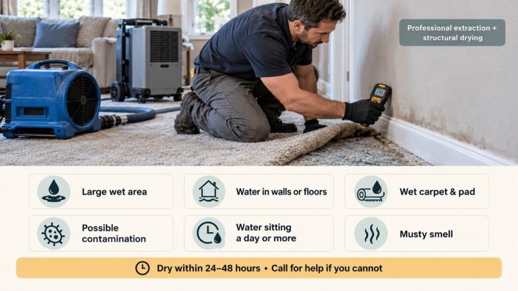 When should you call a restoration team instead of drying it yourself
